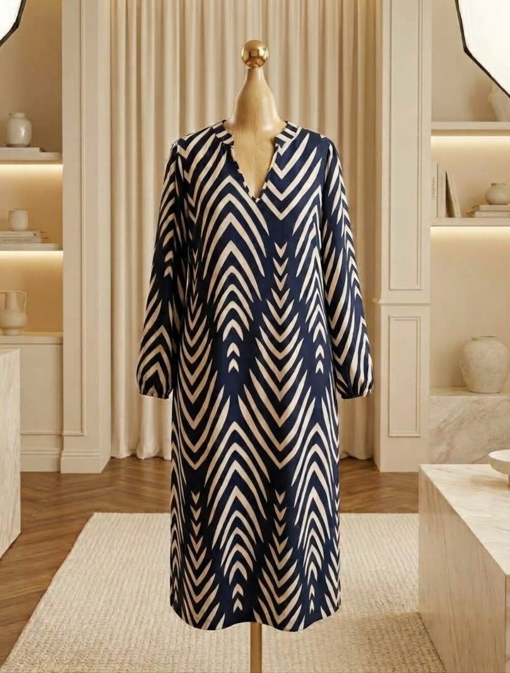 Shein 4XL Navy & Beige Elegant Maxi Dress